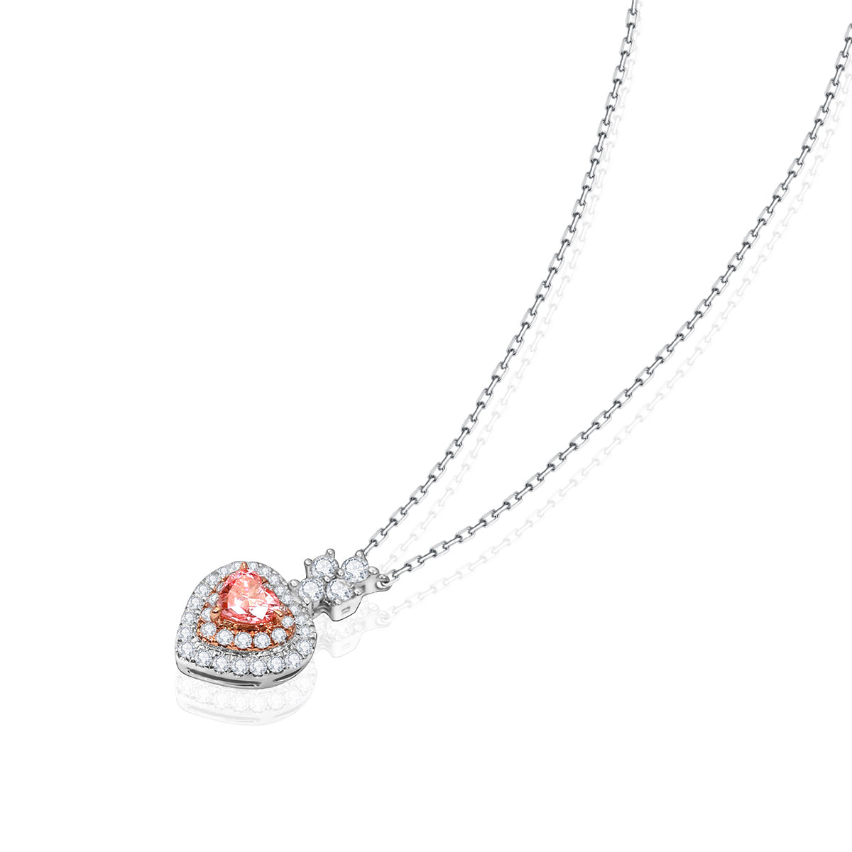 Doubel Halo Heart Shape Pink Lab Grown Diamond Cross Pendant Necklace (0.48 Ct Tw)