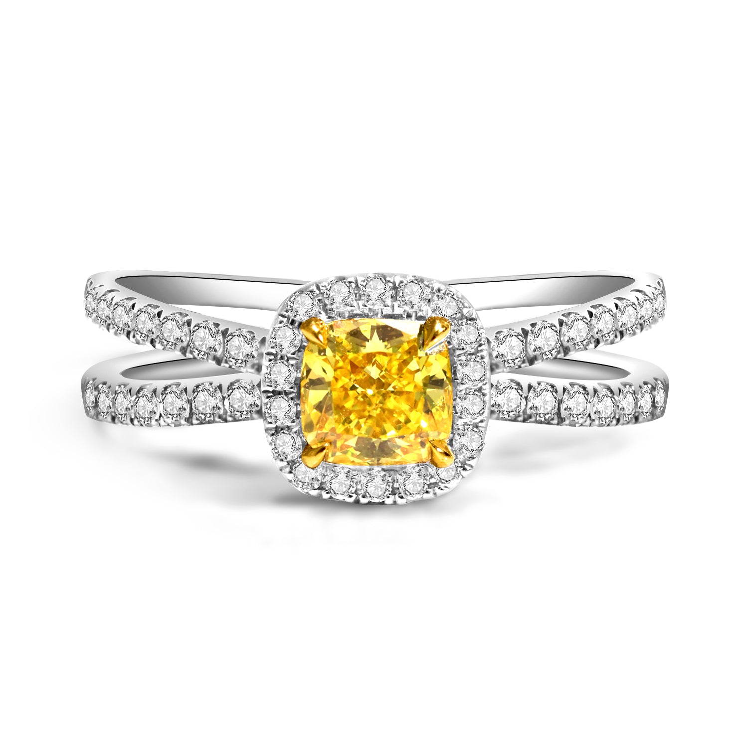 Halo Yellow Cushion Cut Lab Grown Diamond Cross