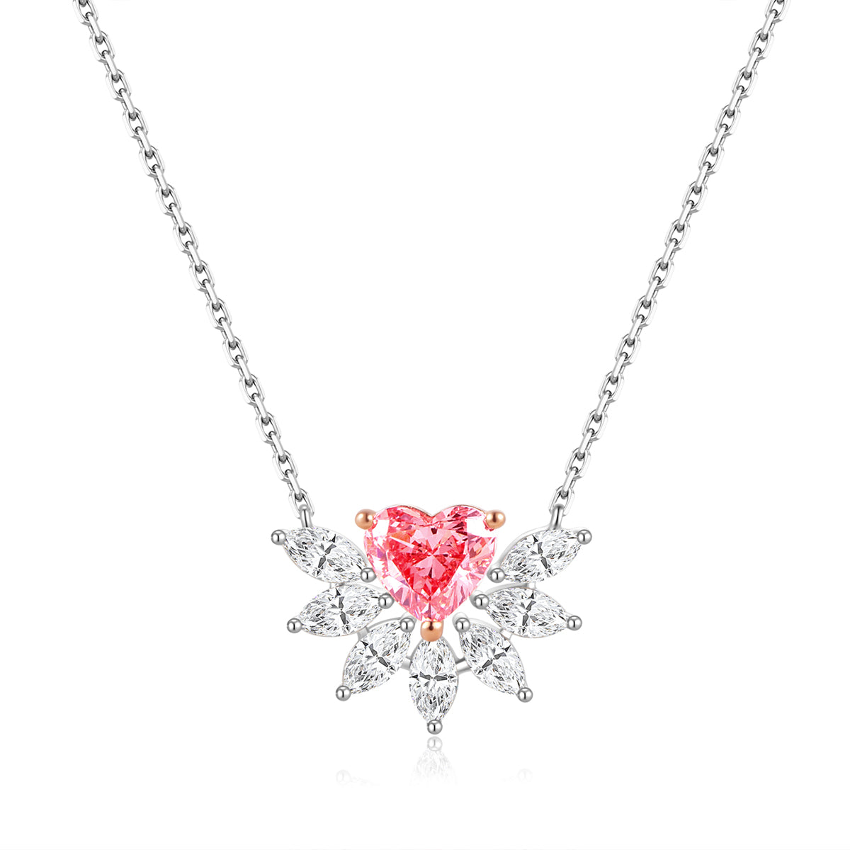 Cupid 1 Carat Pink Heart Shape Diamond Center Stone Necklace in 18k Gold  ( 1.7 Ct Tw)