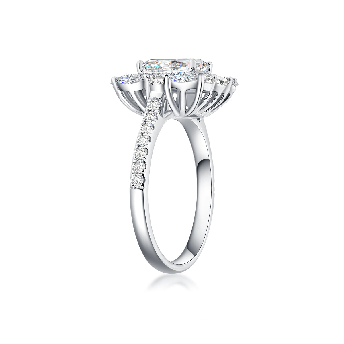 Vintage Double Halo Emerald Cut Lab Grown Diamond Engagement Ring In 18 Gold
