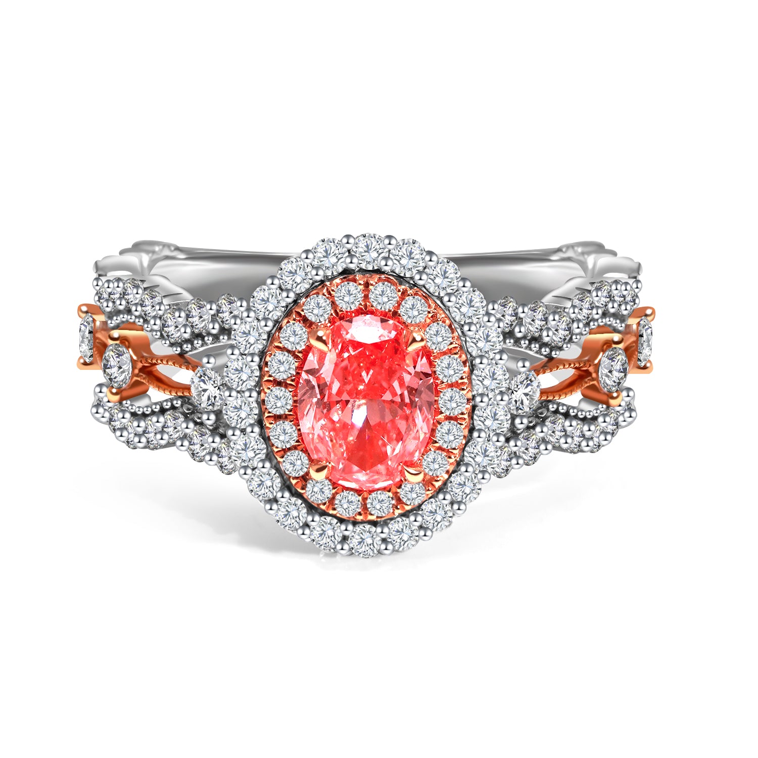 Two-Tone Gold Halo Pink Lab Grown Diamond Filigree Engagement Ring (1.3 CT Tw)