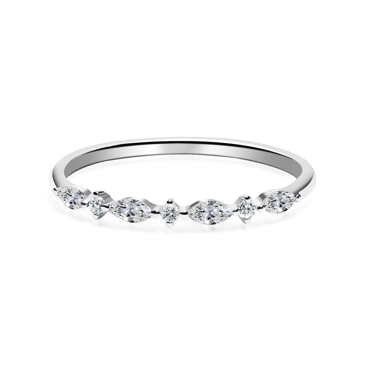 Retro 7 Stone Marquise and Round Cut Bezel Set Lab Grown Diamond Ring in 18k Gold (0.16 Ct Tw)