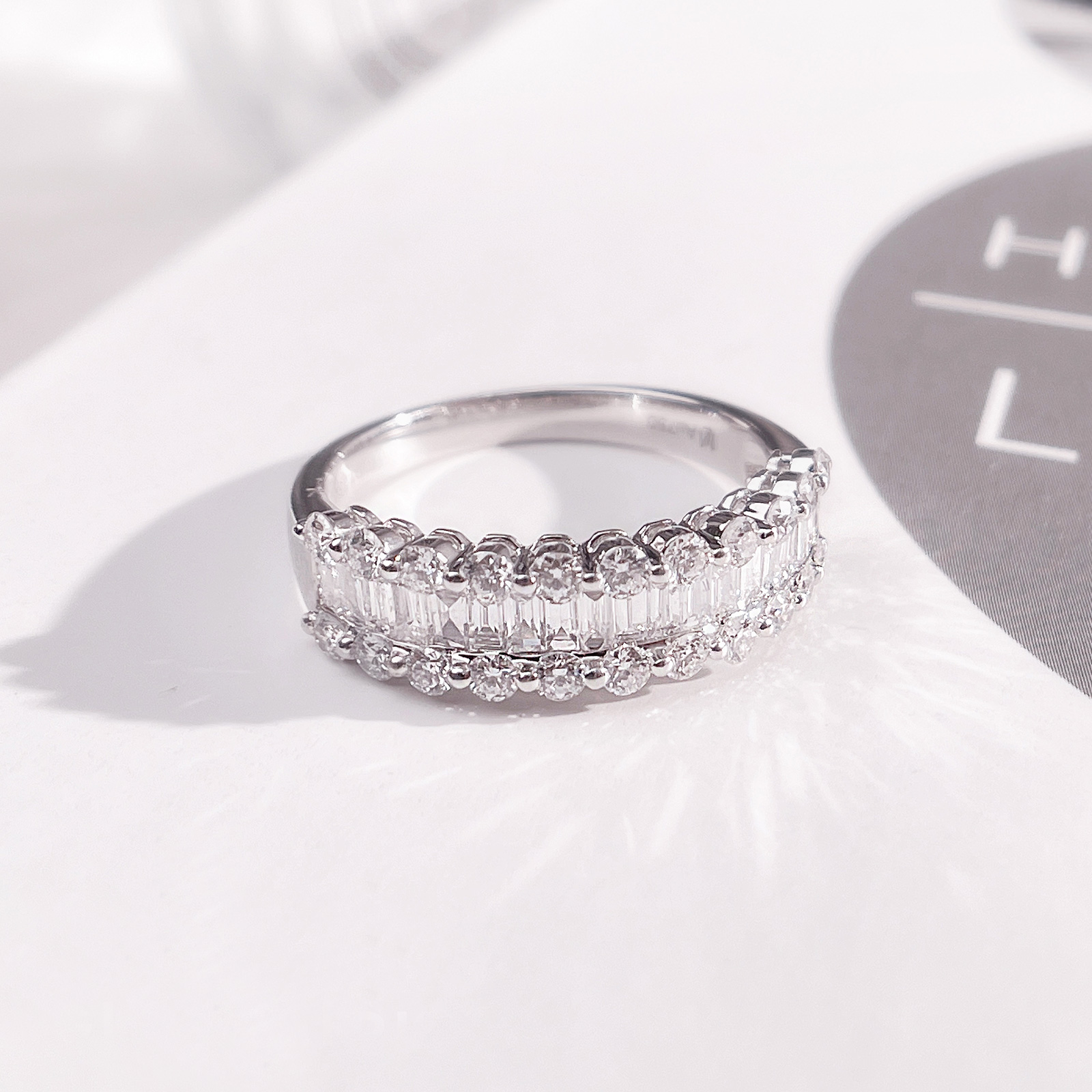 1.2 Carat Total Weight 3 Row Baguette Lab Grown Diamond Wedding Ring Half Eternity Band Ring In 18k White Gold-Light Mark