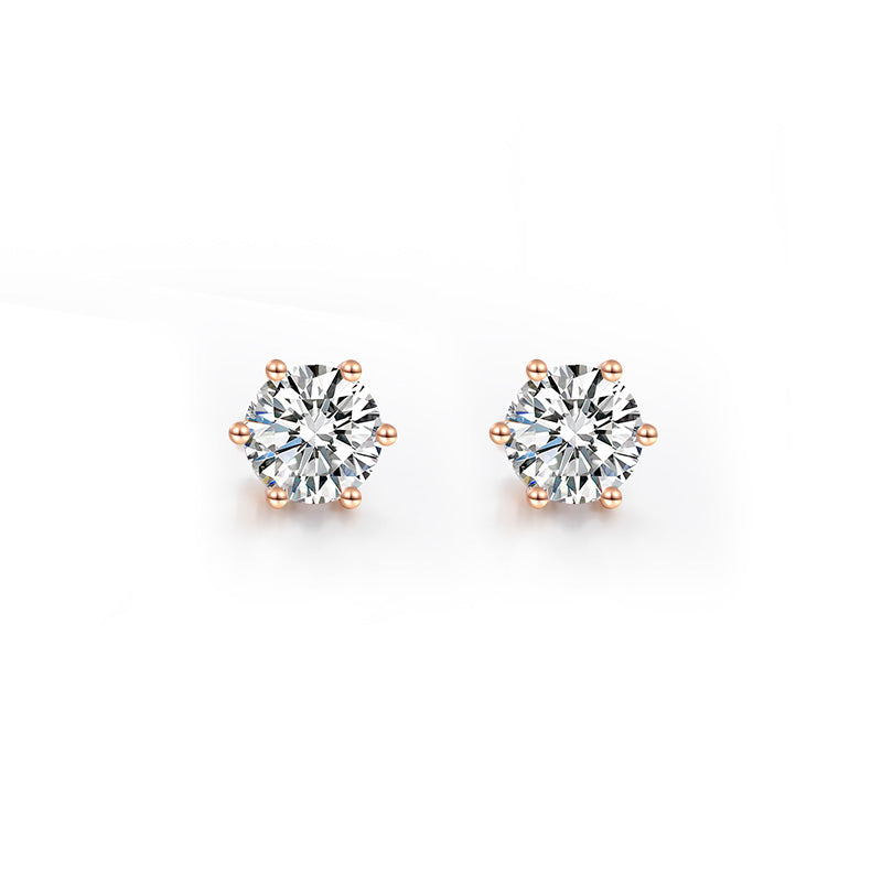 6 Prong Brilliant Round Cut Lab Grown Diamond Stud Earrings in 18k Rose Gold  ( 1 Ct Tw)