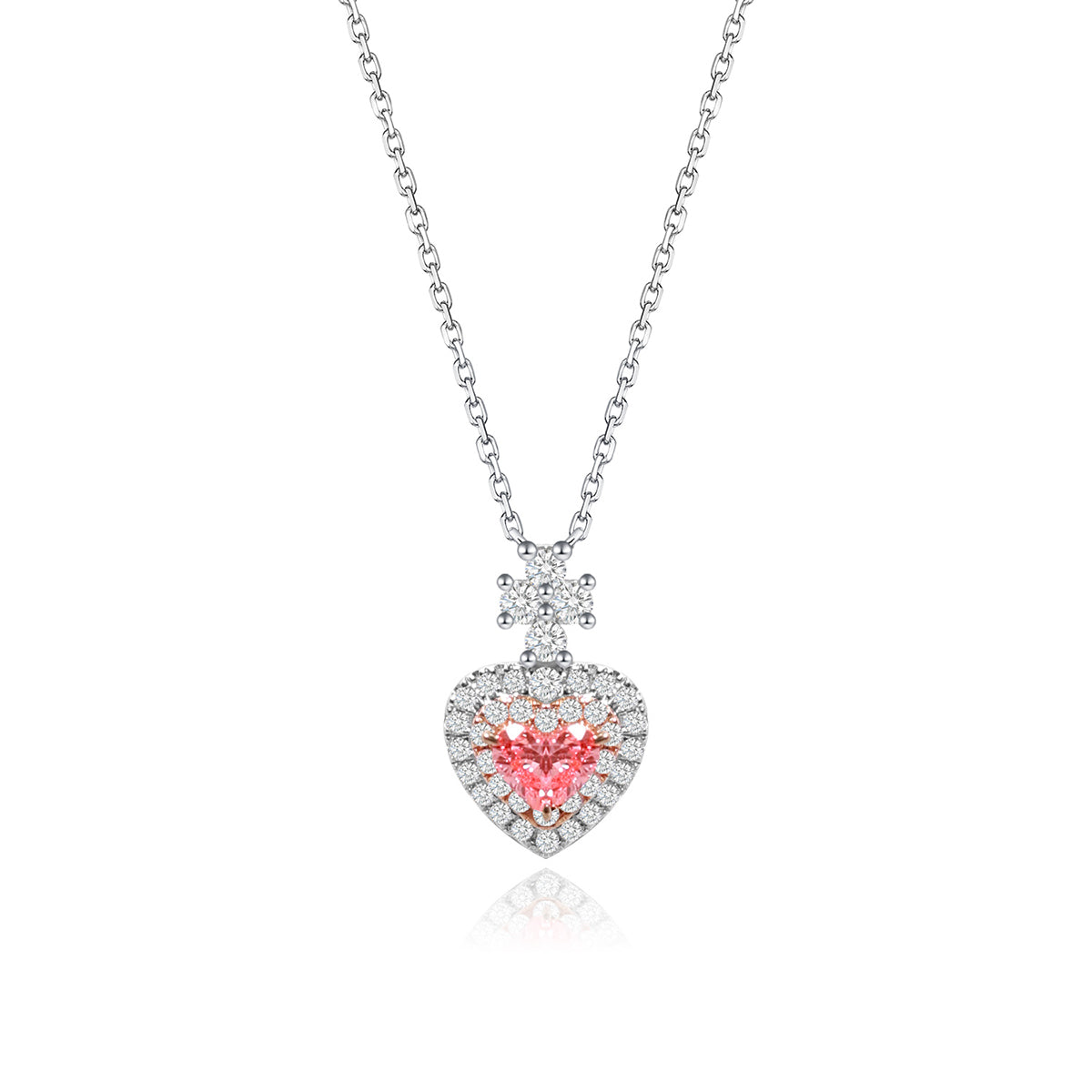 Doubel Halo Heart Shape Pink Lab Grown Diamond Cross Pendant Necklace (0.48 Ct Tw)
