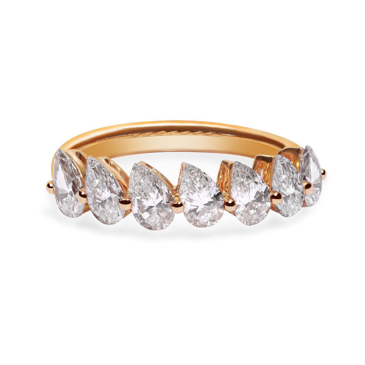 7 Stone Pear Cut Lab Grown Diamond Half Eternity Band in 18k Gold (1.4 Ct Tw)
