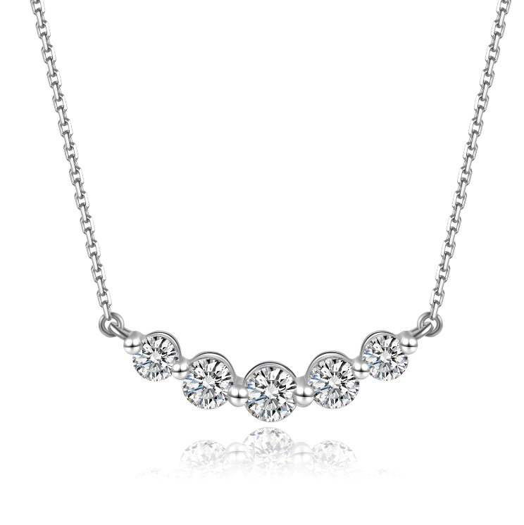 5 Stone Round Cut Lab Grown Diamond Smile Bar Necklace in 18k Gold  ( 0.5 Ct Tw)