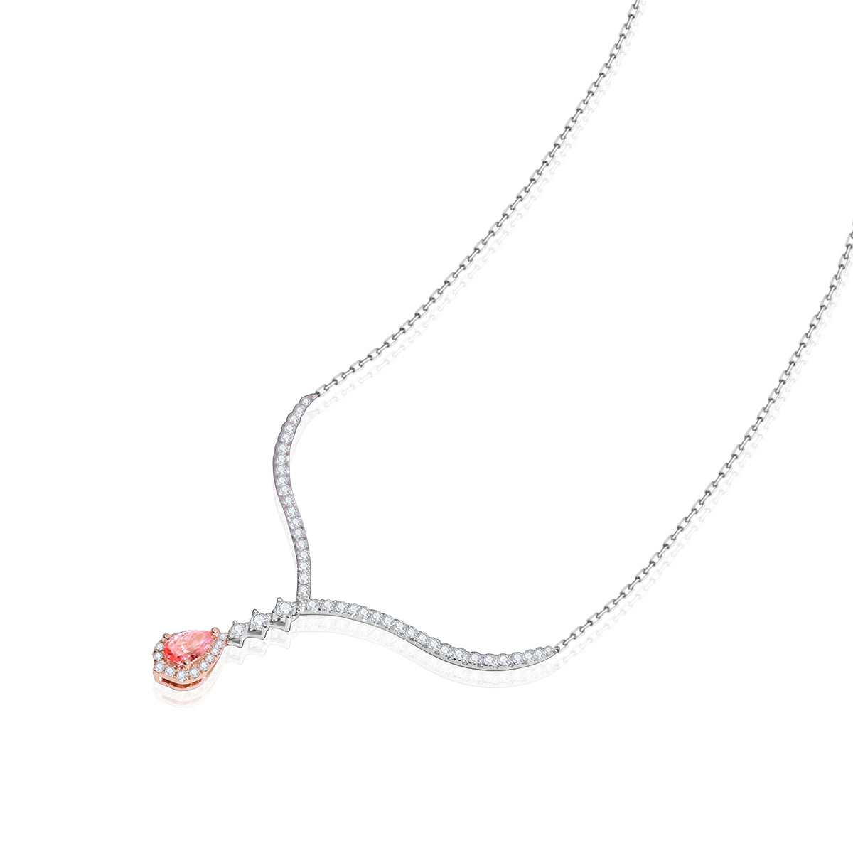 Halo Pink Waterdrop Lab Grown Diamond Elegant Curved Line Pendant Necklace (0.6 Ct Tw)