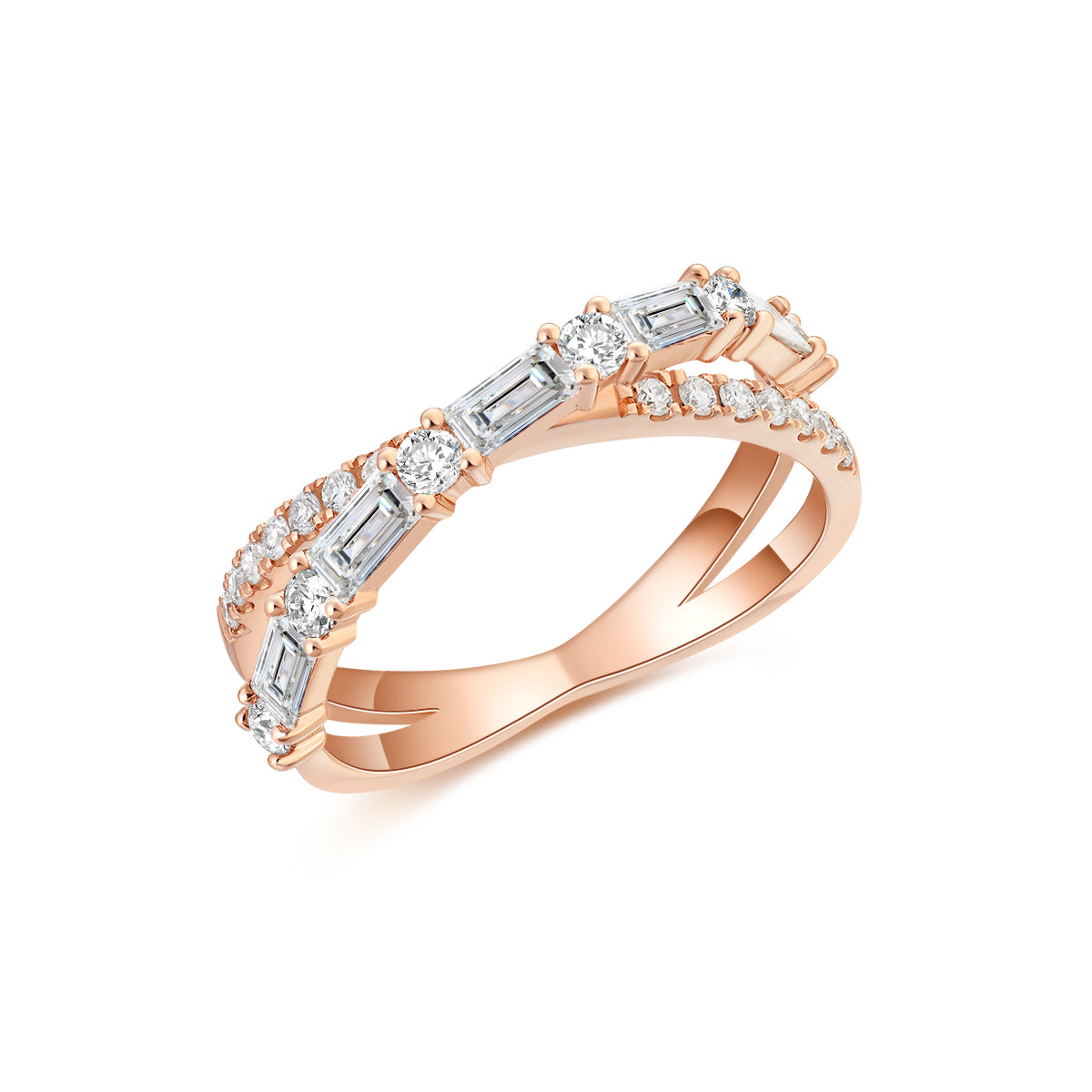 Baguette Cut Lab Grown Diamond Crossover Coil Ring in 18k Gold