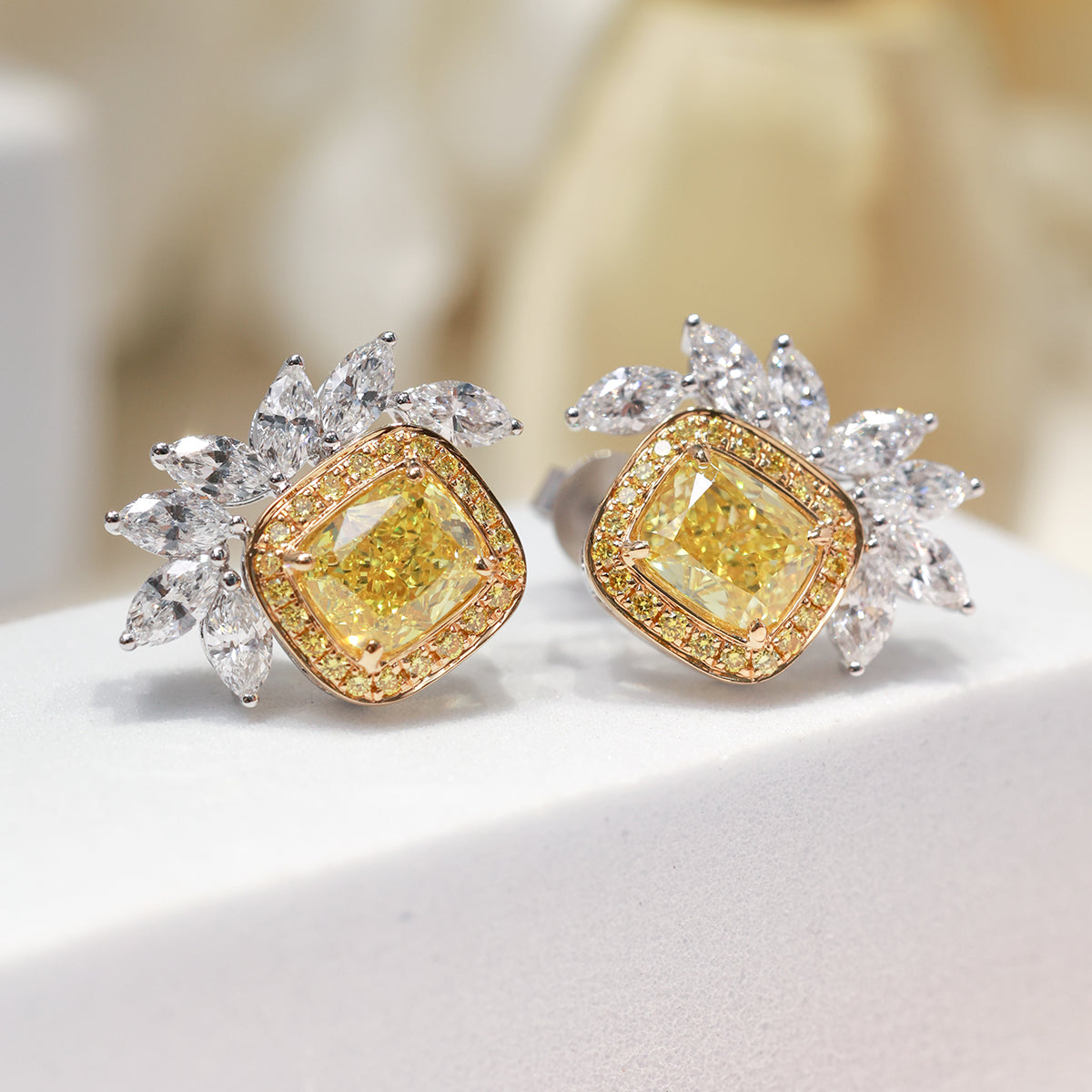 2.9 Carat Total Weight Brilliant Yellow Lab Grown Diamond Stud Earrings
