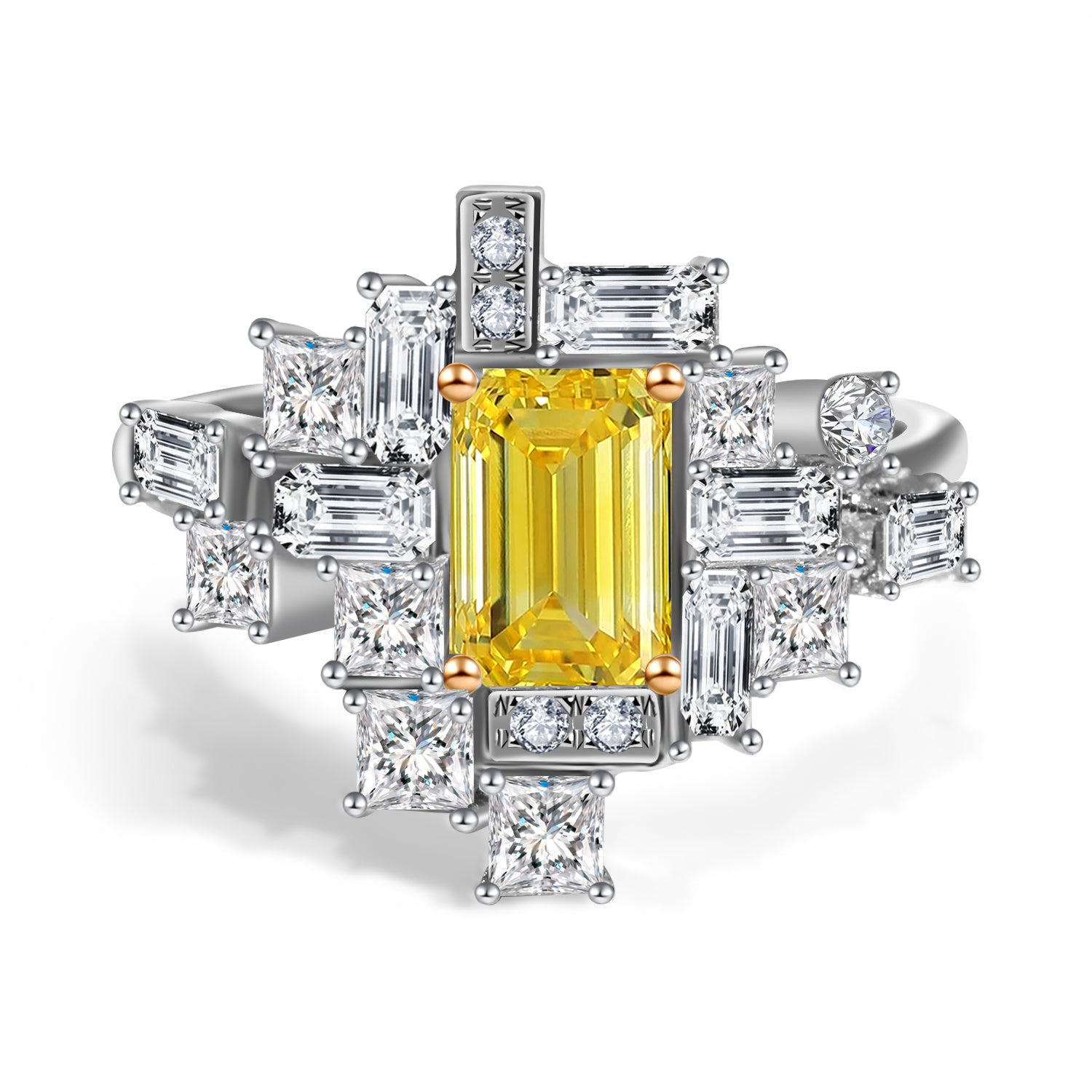 Modern Geometric Cubic Design Yellow Lab Grown Diamond Engagement Ring