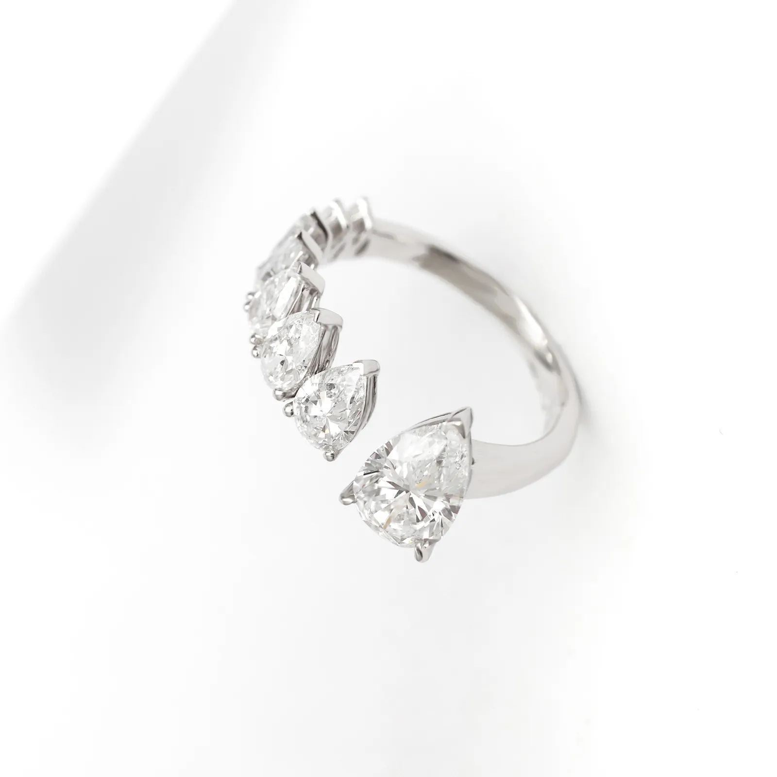 2.4 Carat Total Weight Eight Stone Pear Cut Off Center Lab Grown Diamond Ring-Light Mark