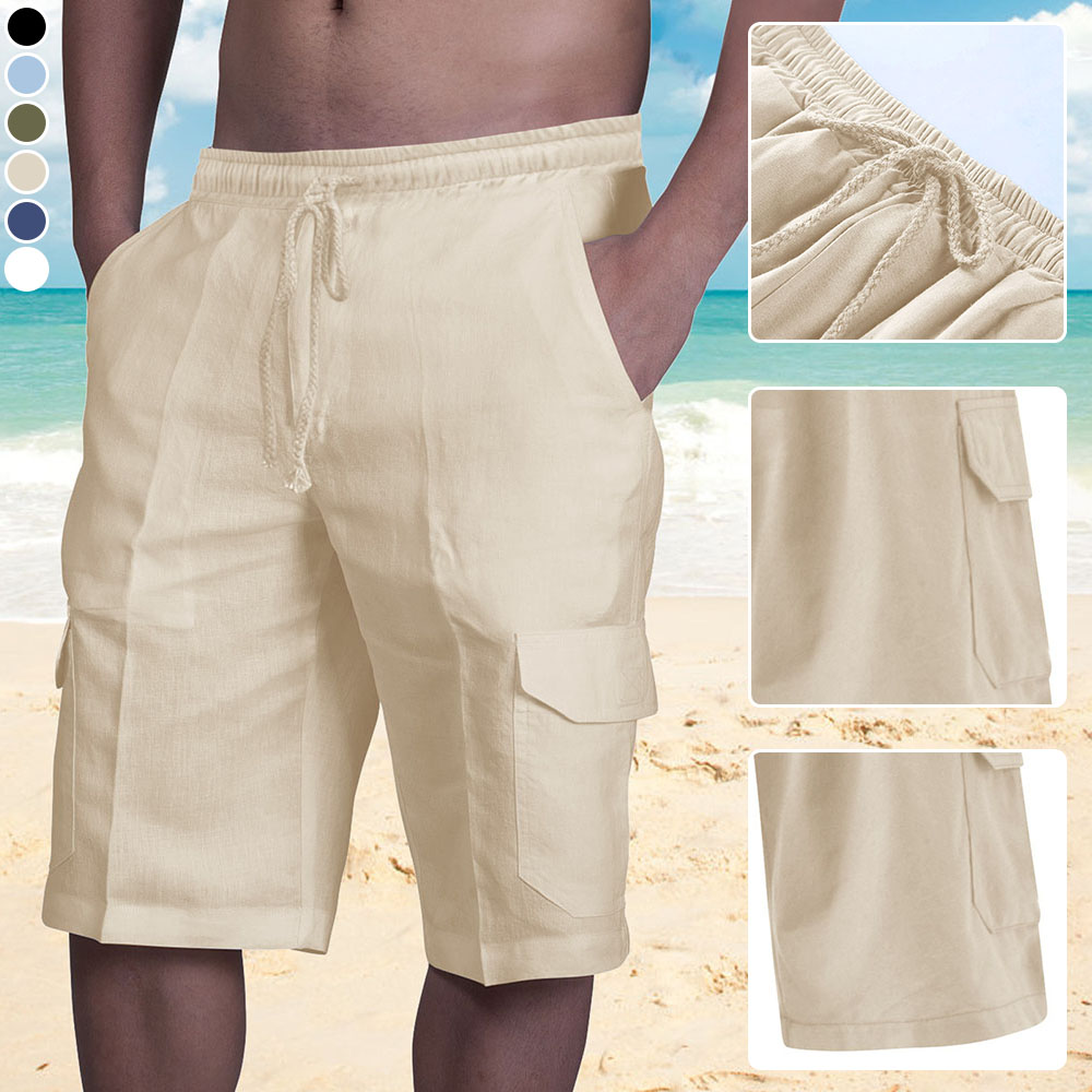 Gentlemenmode™ Neue Herren-Strandshorts aus Baumwolle und Leinen mit mehreren Taschen
