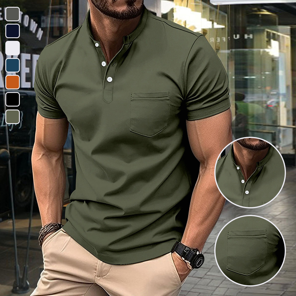 Gentlemenmode™ Herren-Sport-Kurzarm-T-Shirt mit schmaler Passform und Stehkragen