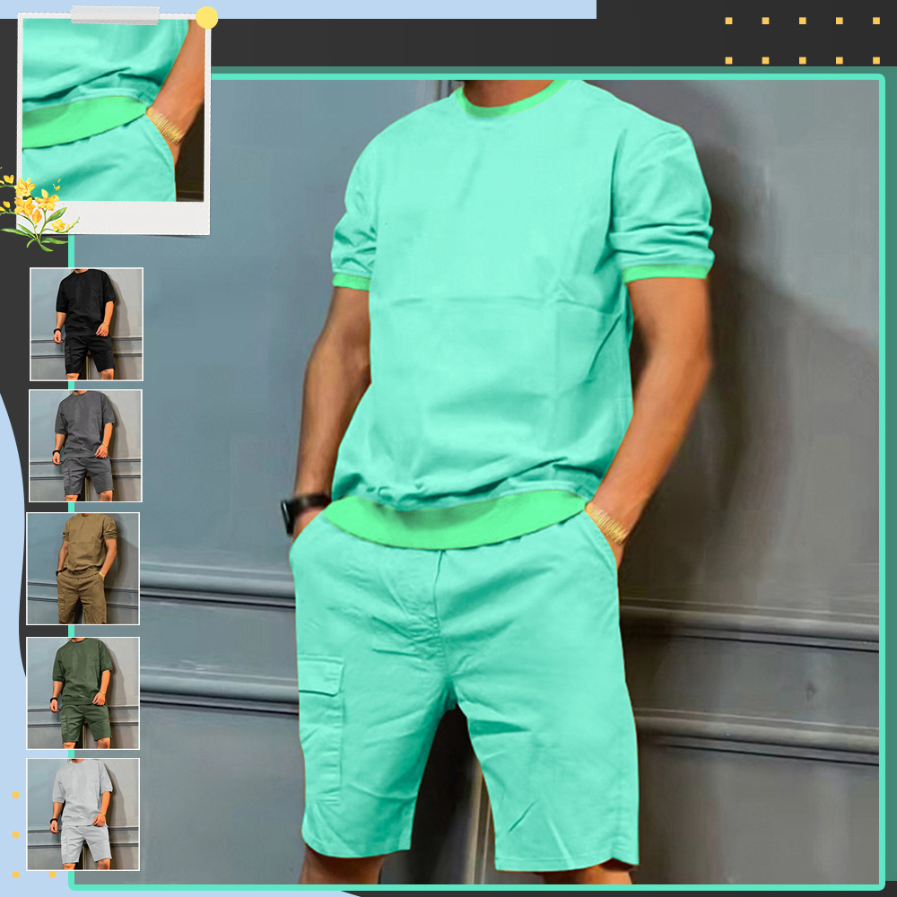Gentlemenmode™ Sommerlicher Herren-Sportanzug mit kurzen Ärmeln und Shorts in einfarbiger Farbe