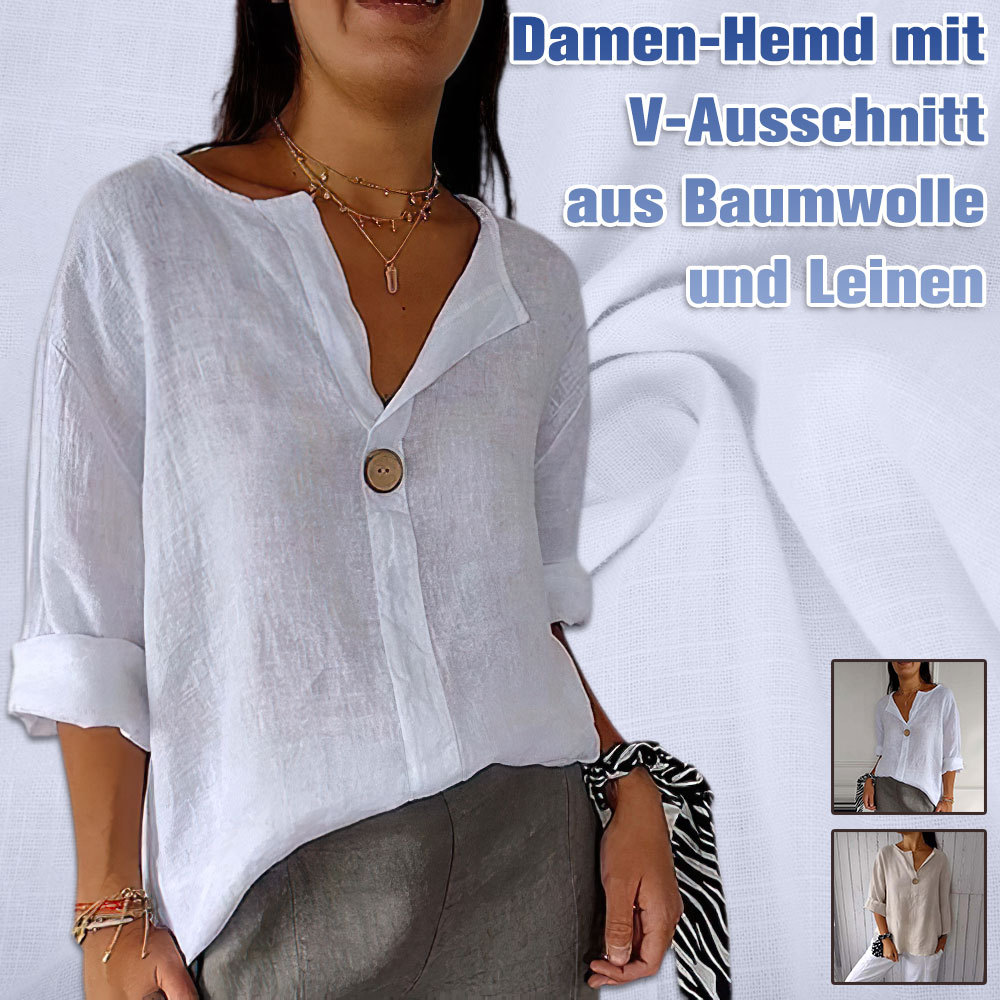 Metallwolke Langärmliges Damenhemd aus Baumwolle und Leinen