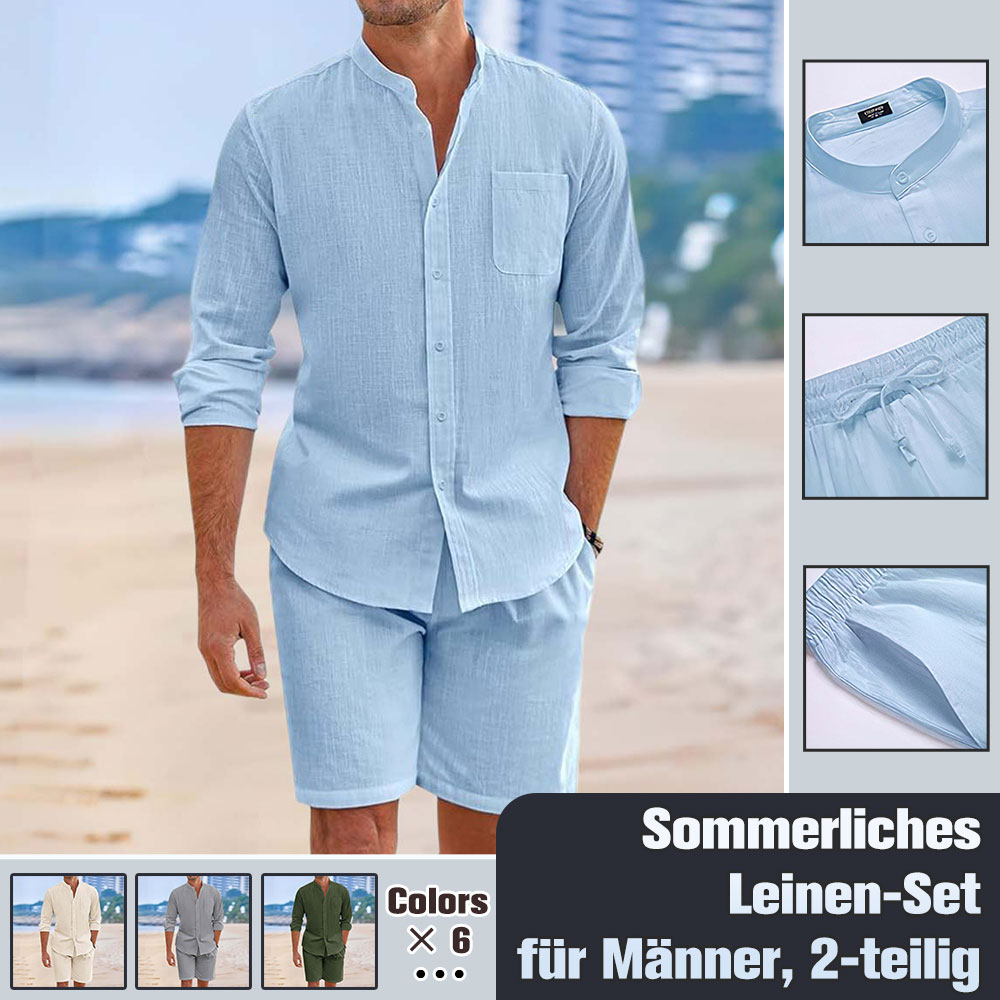 Gioiacombo™ Completo da uomo casual in due pezzi con camicia e pantaloncini in cotone e lino