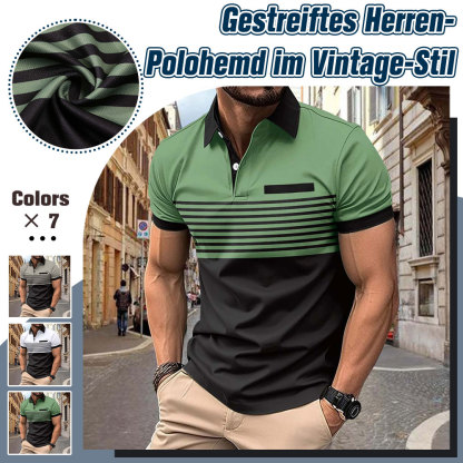 Metallwolke Kurzarm-Poloshirt für Herren mit Farbblock-Streifen und Revers
