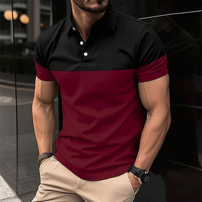 Lässiges kurzärmliges Herren-Poloshirt mit Farbblockdesign