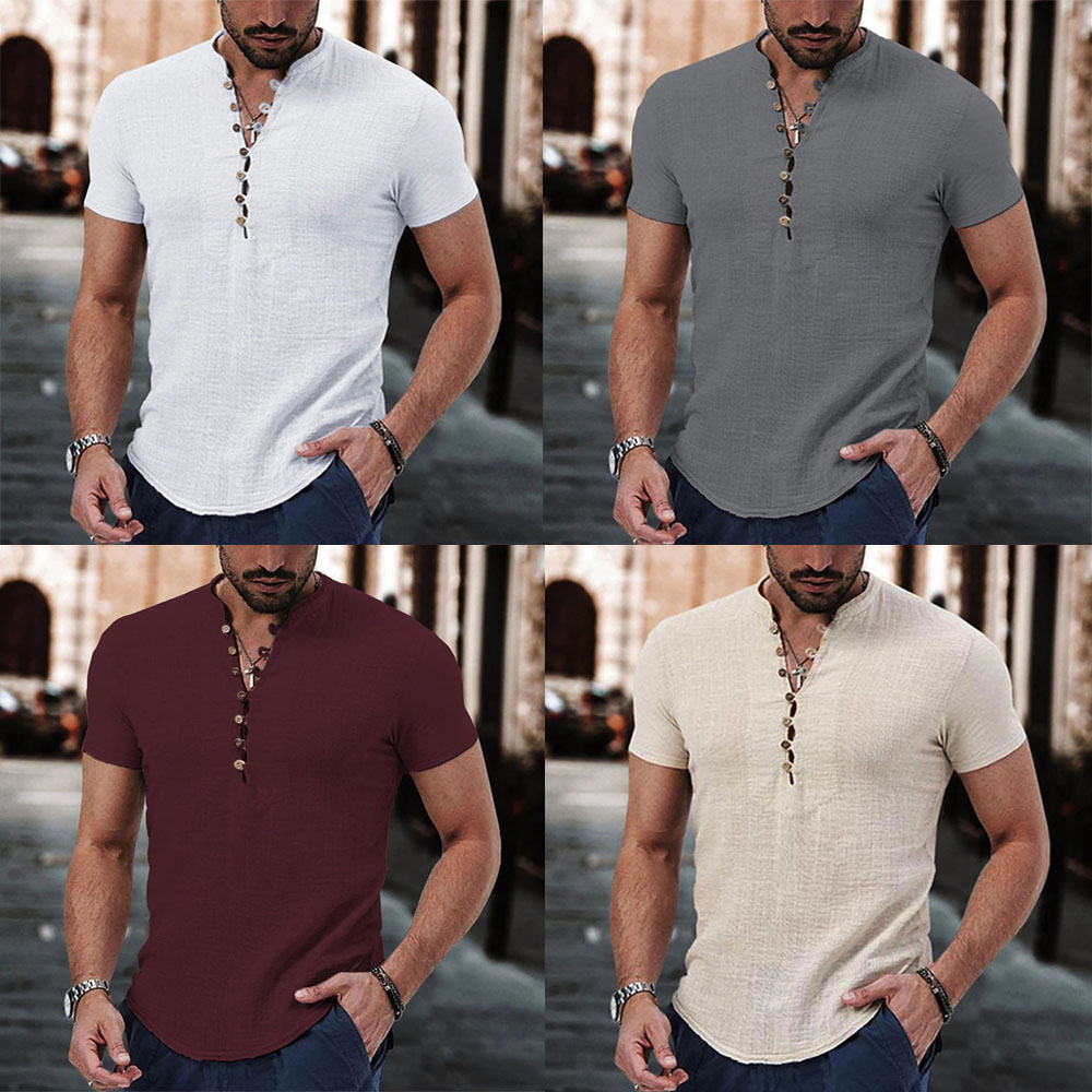 Gentlemenmode™ Sommer-Herrenhemd mit V-Ausschnitt und Knöpfen und kurzen Ärmeln