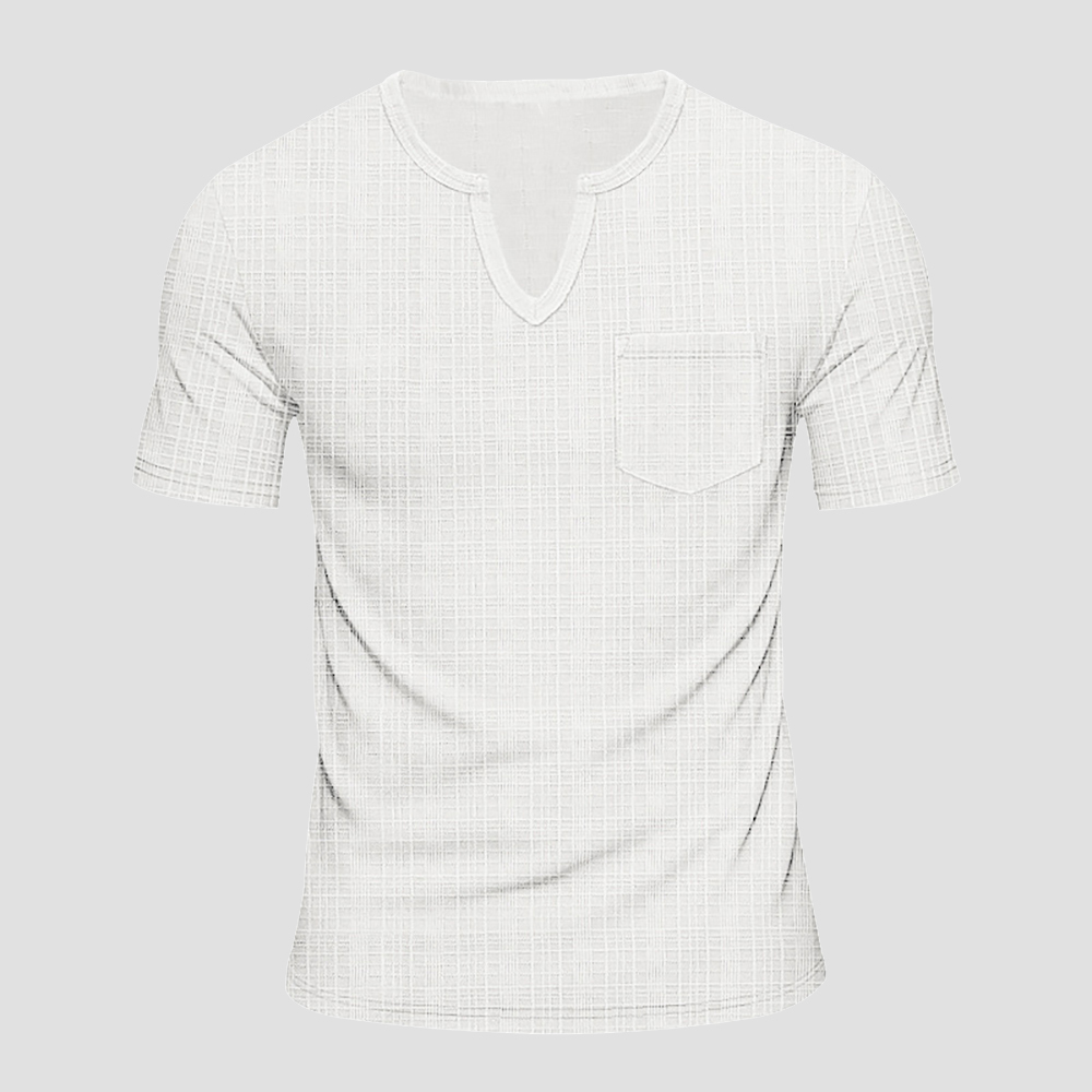 Herren lose imitation leinen bambus casual V-ausschnitt kurzarm