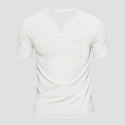 Herren lose imitation leinen bambus casual V-ausschnitt kurzarm
