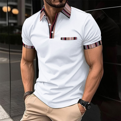 Sommerliches, gestreiftes Herren-Poloshirt mit Farbblock-Revers