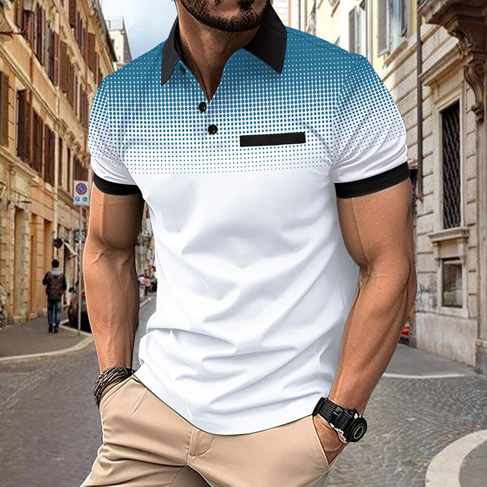 Herren-Poloshirt mit Revers und Farbverlauf und Tupfen, kurzärmlig