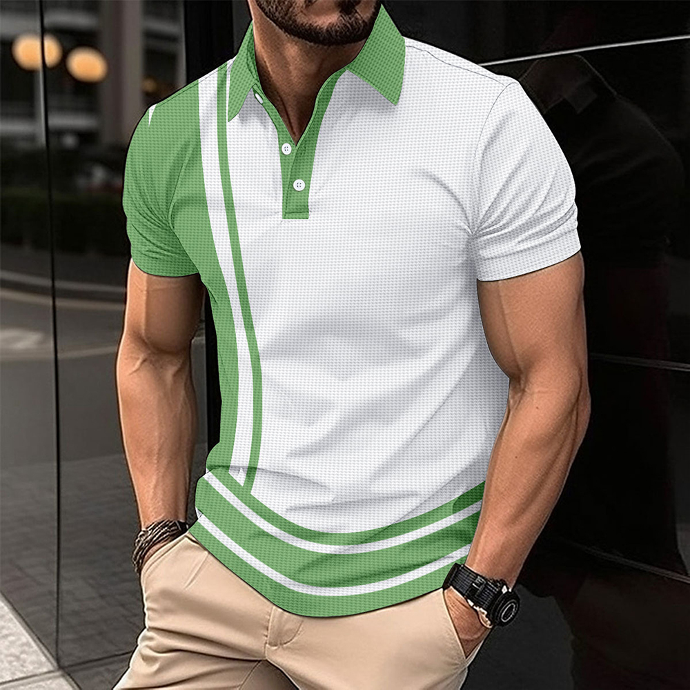 Sommerliches neues Herren-Poloshirt mit gestreiftem Revers und kurzen Ärmeln