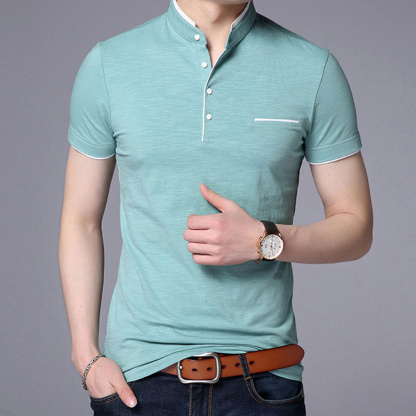 Gentlemenmode™ Sommer-Herren-T-Shirt mit Stehkragen und kurzen Ärmeln