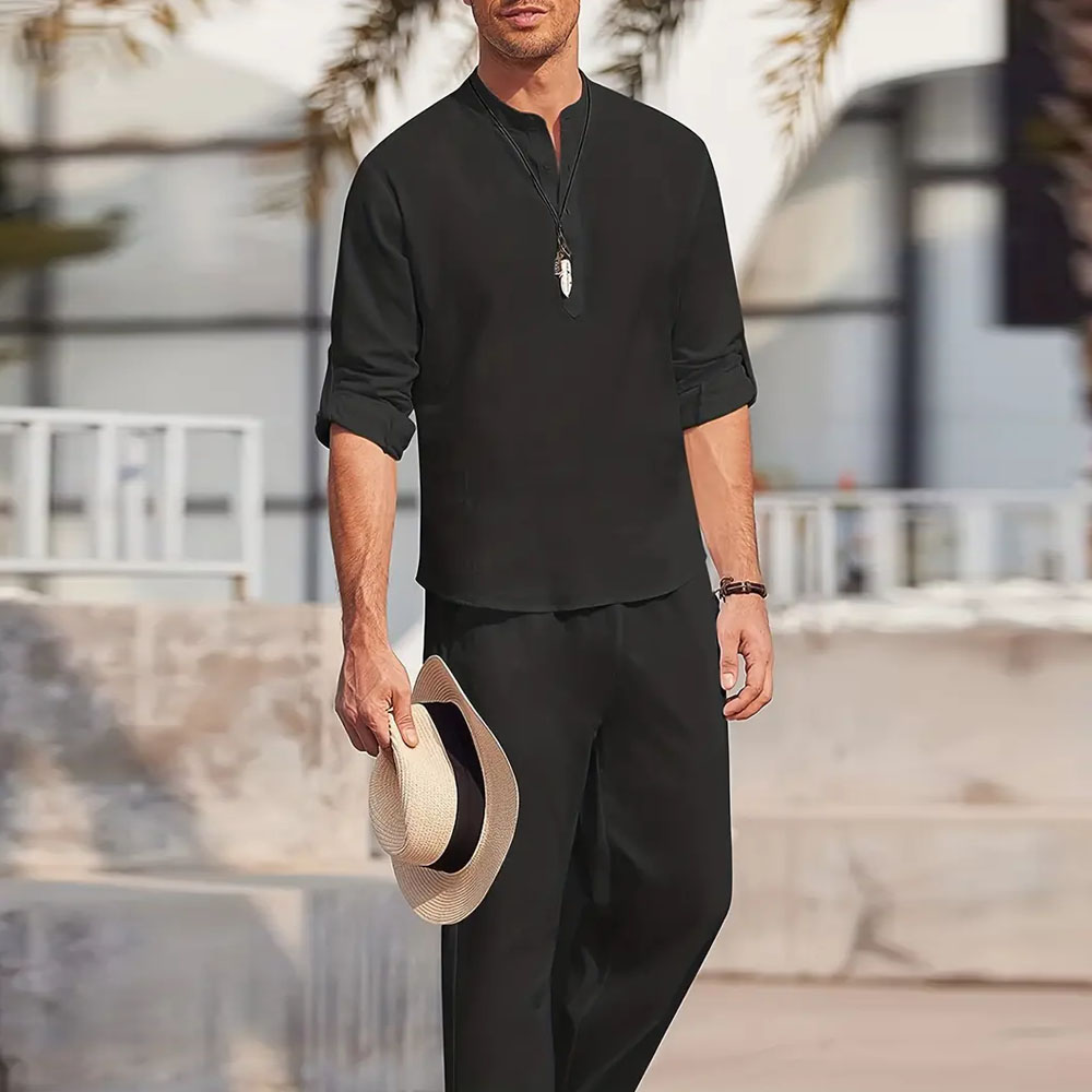Men's linen suit (long-sleeved shirt + trousers)