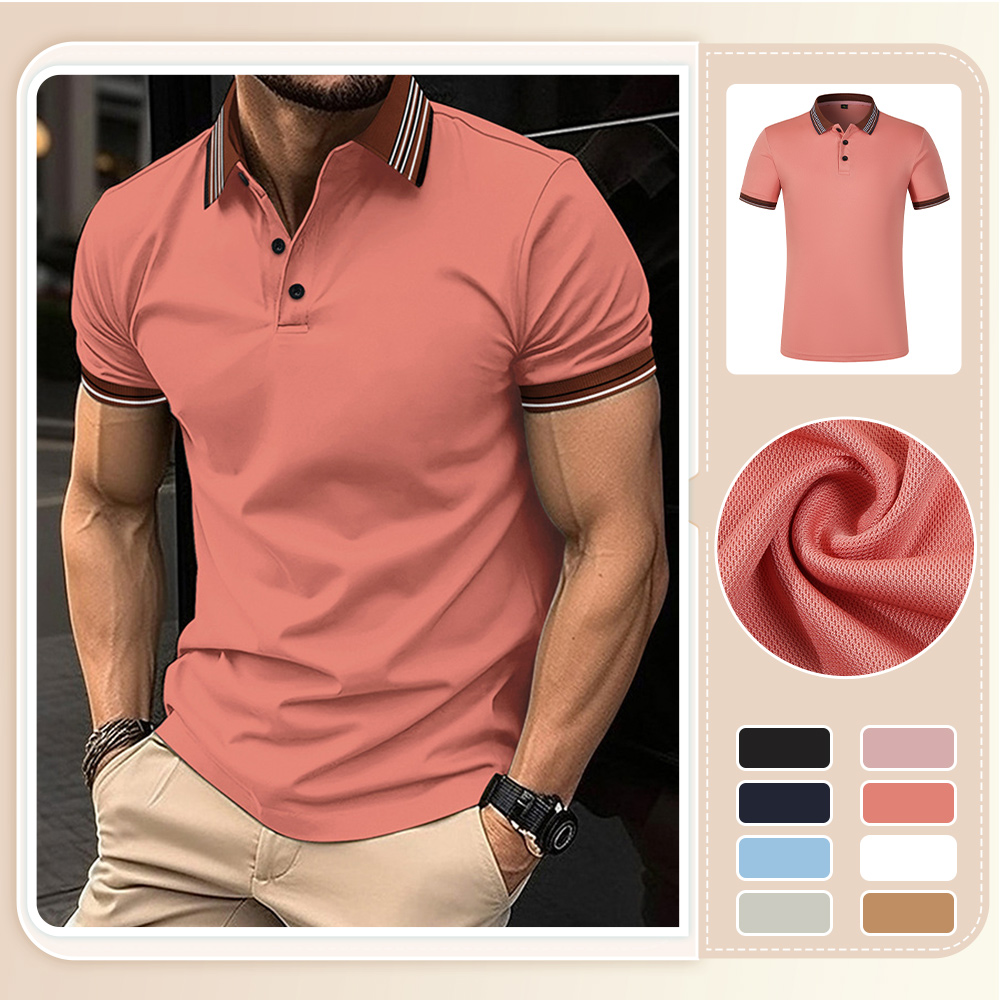 Gentlemenmode™ 2024 neues Herren-Poloshirt mit Farbblockkragen und Knopfleiste und kurzen Ärmeln