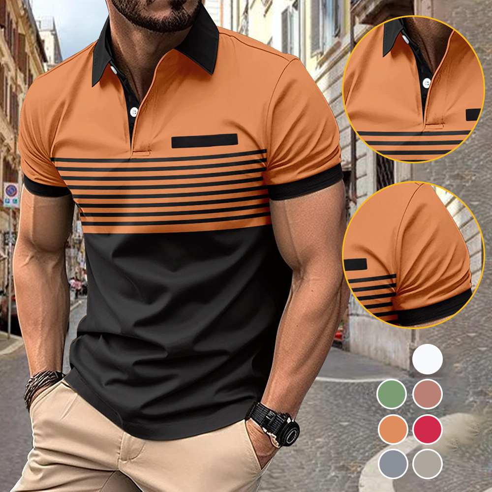 Gentlemenmode™ Kurzarm-Poloshirt für Herren mit Farbblock-Streifen und Revers