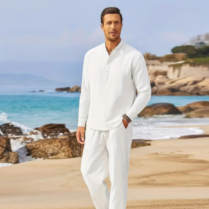 Men's linen suit (long-sleeved shirt + trousers)