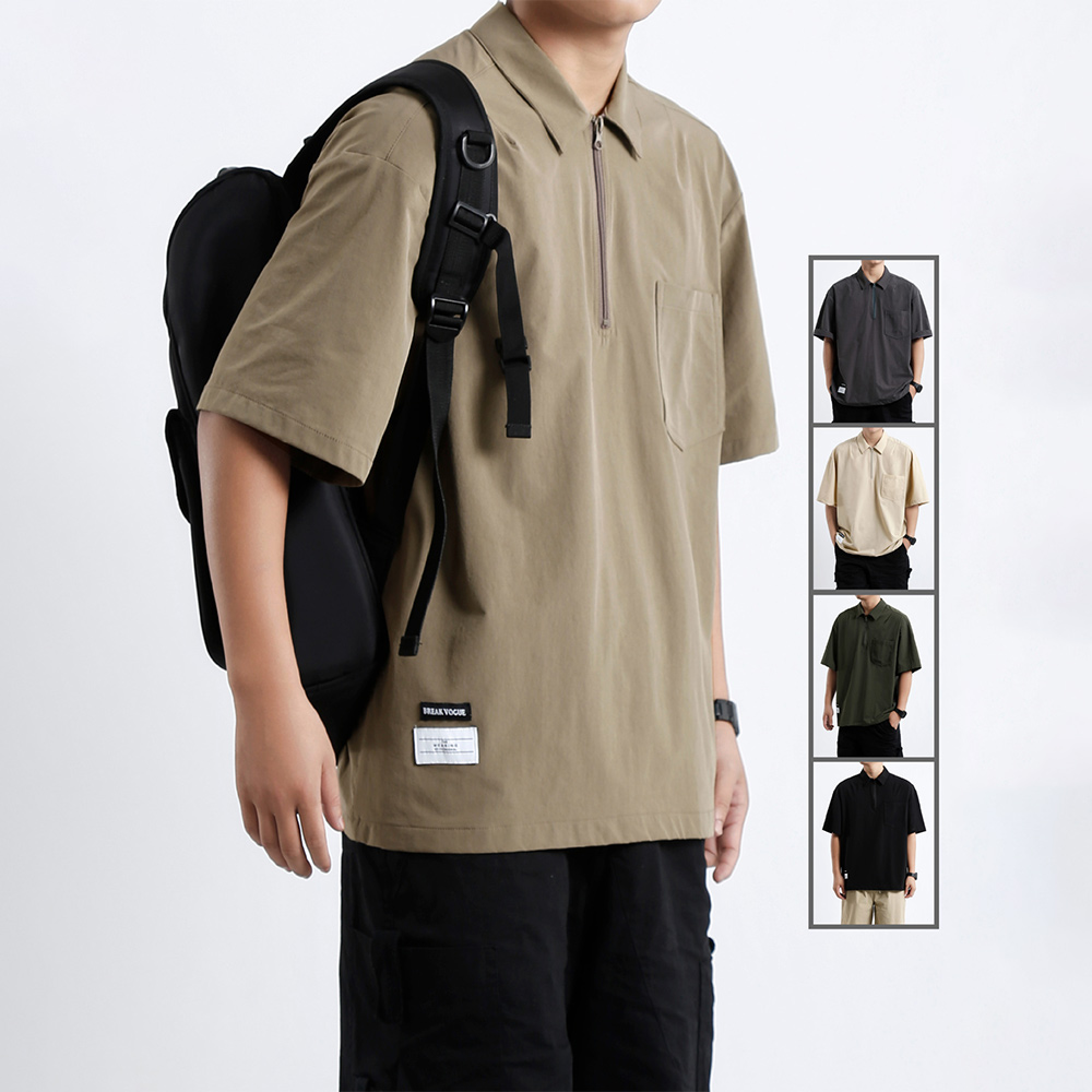 Gentlemenmode™ Sommerloses Herren-Poloshirt mit Revers und Reißverschlusstasche und kurzen Ärmeln