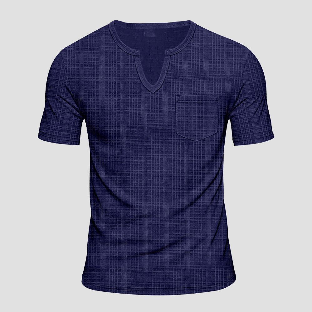Herren lose imitation leinen bambus casual V-ausschnitt kurzarm