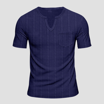 Herren lose imitation leinen bambus casual V-ausschnitt kurzarm