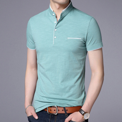 Gentlemenmode™ Sommer-Herren-T-Shirt mit Stehkragen und kurzen Ärmeln