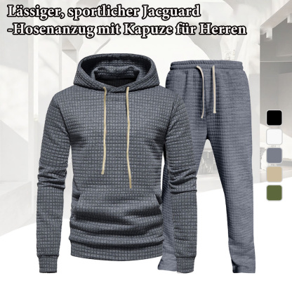 Gentlemenmode™ Lässiges Herren-Set aus Kapuzensweatshirt und Hose mit kleinem Karomuster aus Jacquard