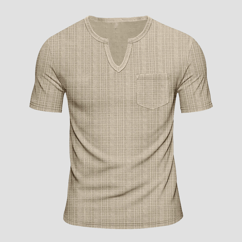 Herren lose imitation leinen bambus casual V-ausschnitt kurzarm
