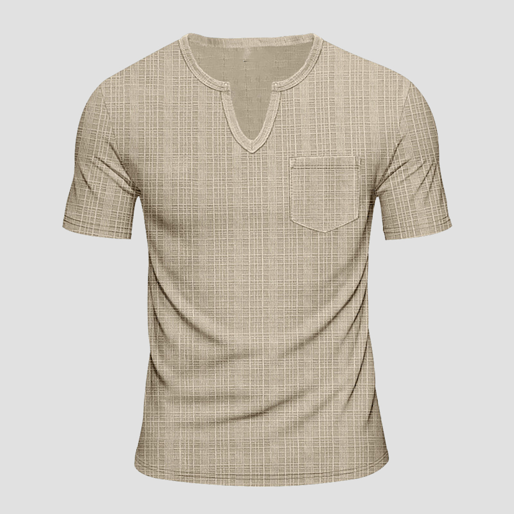 Herren lose imitation leinen bambus casual V-ausschnitt kurzarm