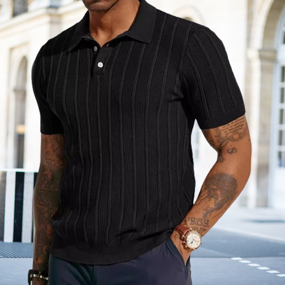 Neues Herren-Sommer-Revers-Strick-Kurzarm-T-Shirt