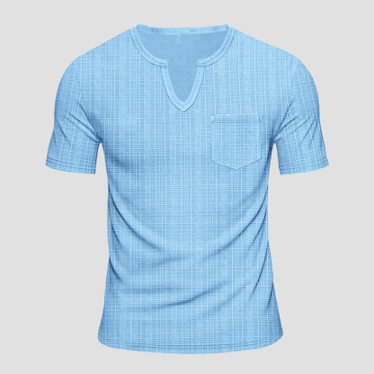 Herren lose imitation leinen bambus casual V-ausschnitt kurzarm