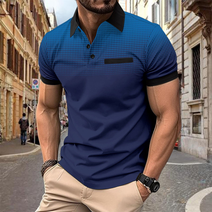 Gentlemenmode™ Herren-Poloshirt mit Revers und Farbverlauf und Tupfen, kurzärmlig