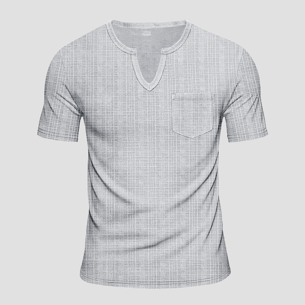 Herren lose imitation leinen bambus casual V-ausschnitt kurzarm