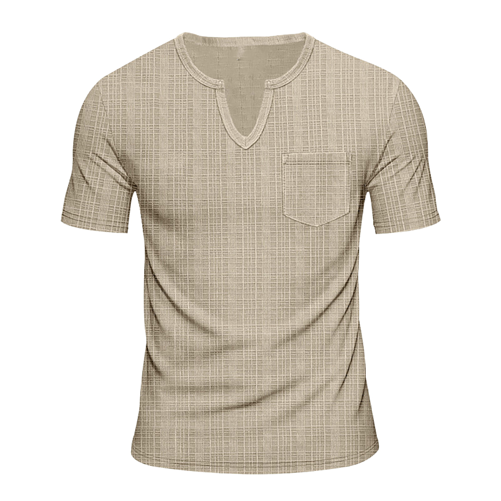 Herren lose imitation leinen bambus casual V-ausschnitt kurzarm