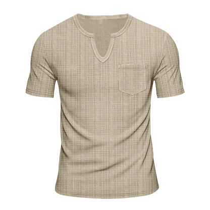 Herren lose imitation leinen bambus casual V-ausschnitt kurzarm