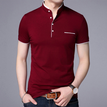 Gentlemenmode™ Sommer-Herren-T-Shirt mit Stehkragen und kurzen Ärmeln