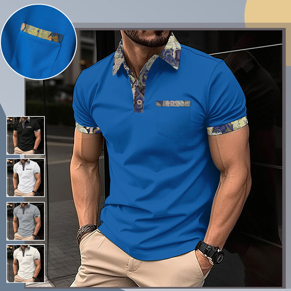 Gentlemenmode™ Sommer-Herren-Poloshirt mit Waffel-Farbblock und Taschen, kurzärmelig
