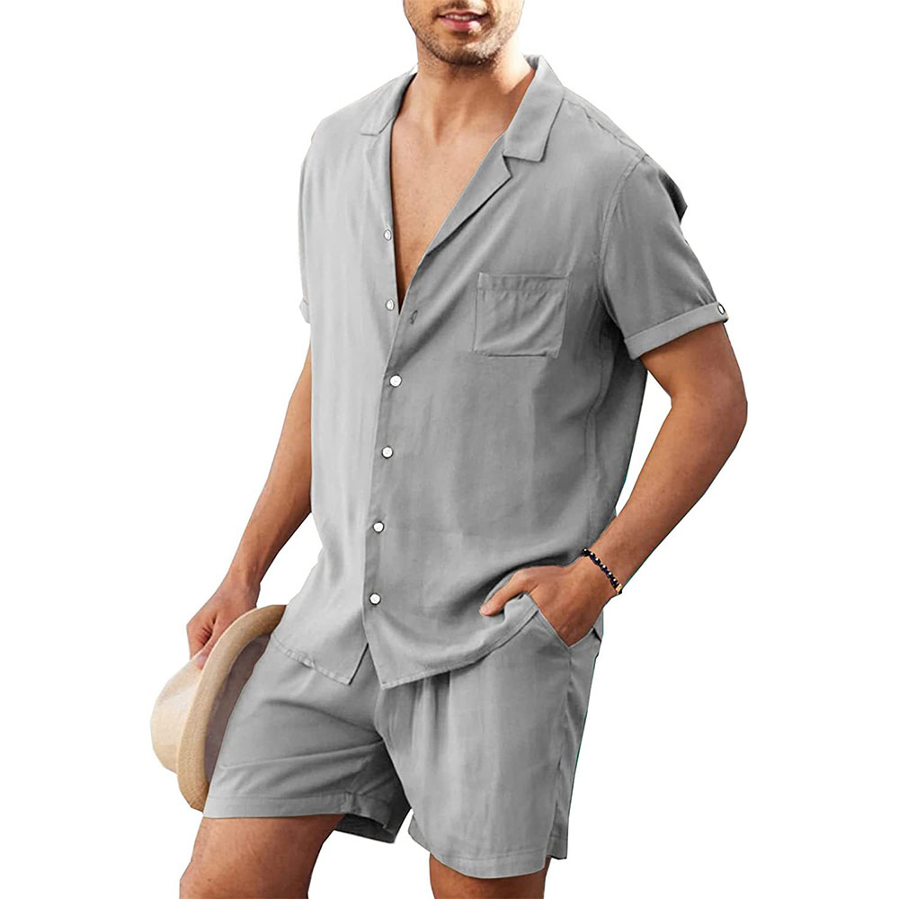 Gentlemenmode™ Lässiges Leinenhemd-Kurzarm-Shorts-Set für Herren